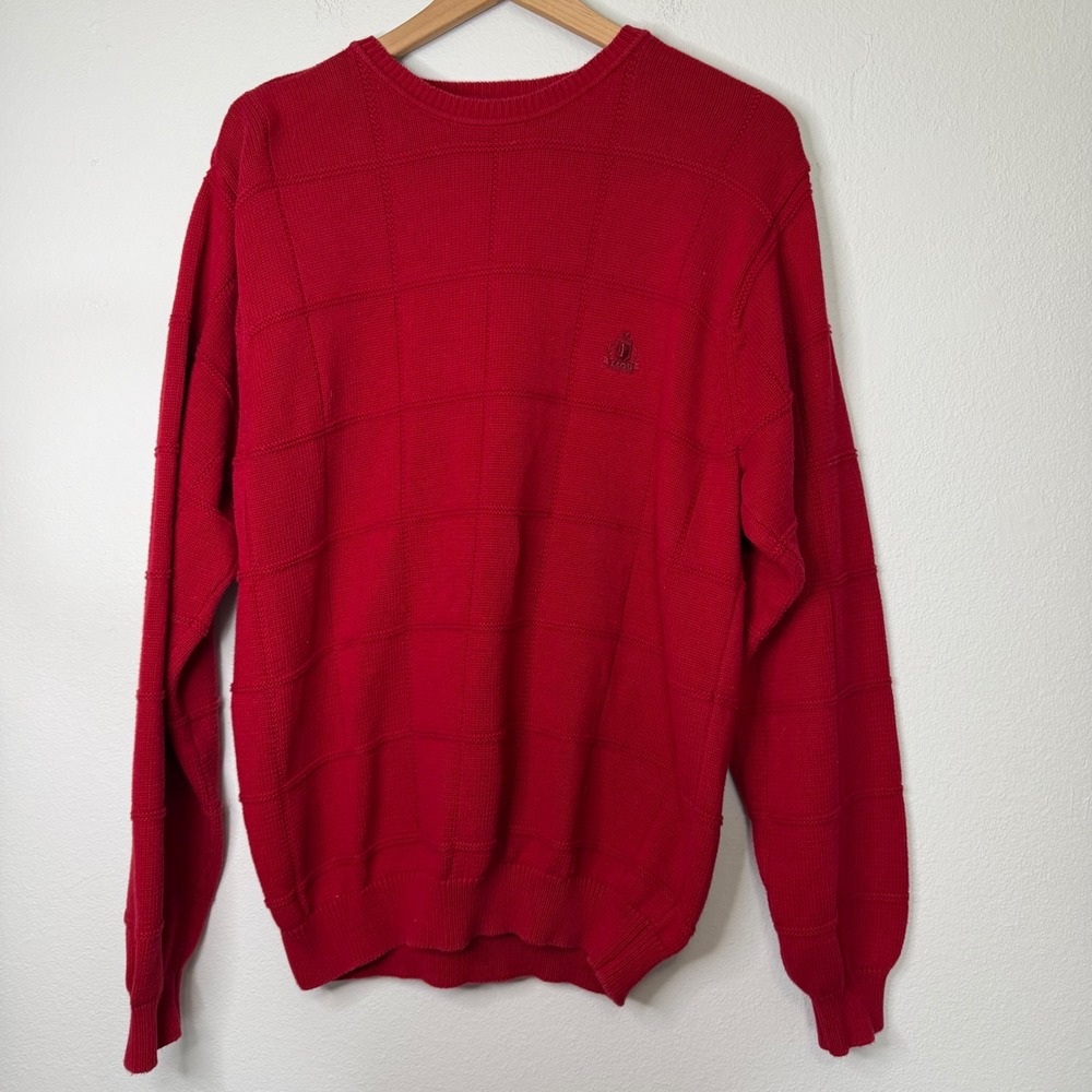 Izod - 100% Cotton Cherry Red Knit Sweater Sise Large Grandpacore